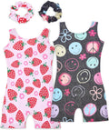 Skiennix Gymnastics Leotards for Girls - Sparkly 2-Pack Biketards with Matching Hair Scrunchies