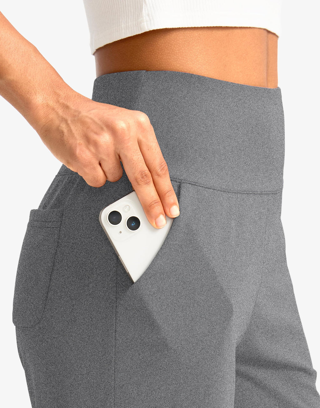 G Gradual Women's Bermuda Long Shorts with Pockets 9" High Waisted Knee Length Shorts for Women Walking Athletic Workout(Charcoal,L)