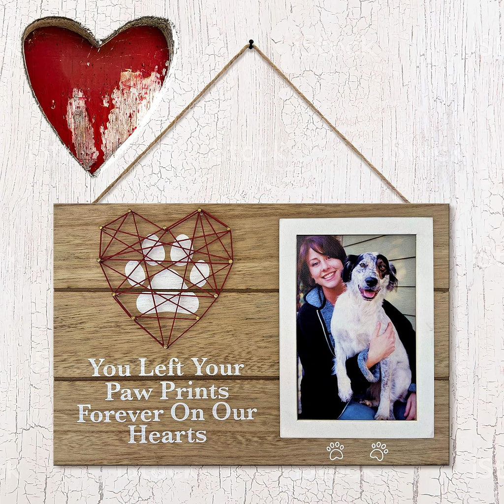 OakiWay Pet Memorial Gifts - 4x6 Dog Picture Frame with Paw Prints & Heart Design | Remembrance Gift for Pet Loss