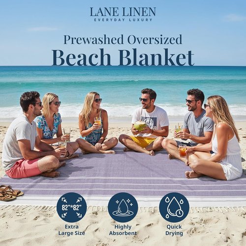 **LANE LINEN Outdoor Blanket - Large Soft Pre-Washed Diamond Weave Design (82"x82") for Beach & Travel**