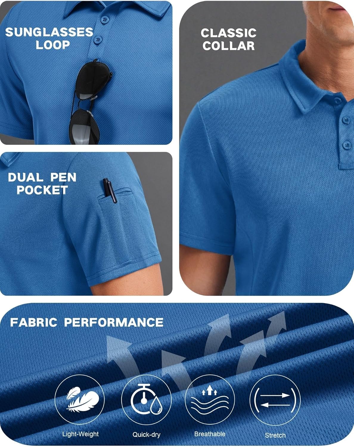 PINSPARK Golf Polo Shirt - Quick Dry Performance Casual Short Sleeve | Moisture-Wicking Athletic Wear
