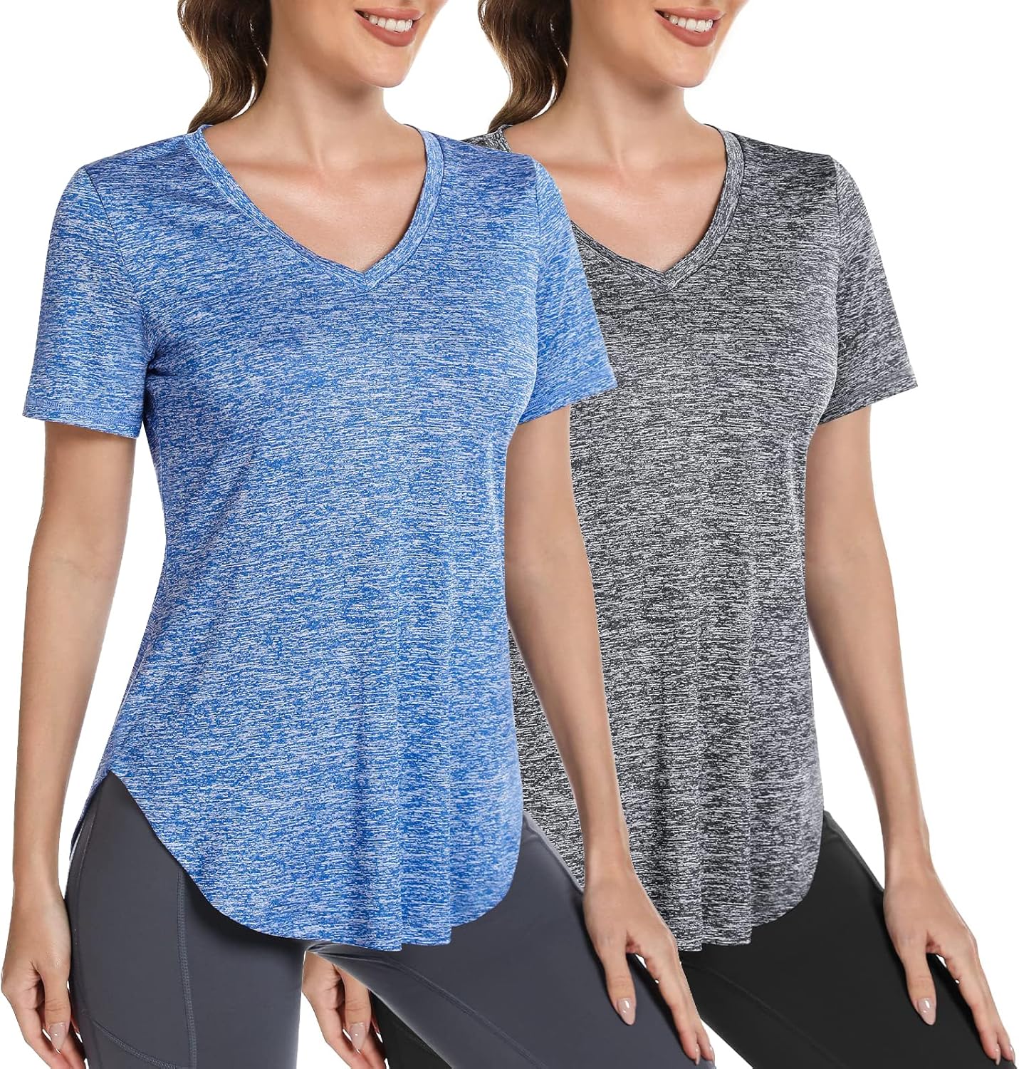 Skiennix Short Sleeve Workout Shirt for Women - Loose Fit V-Neck Exercise Top | Dry Fit Yoga Gym Wear