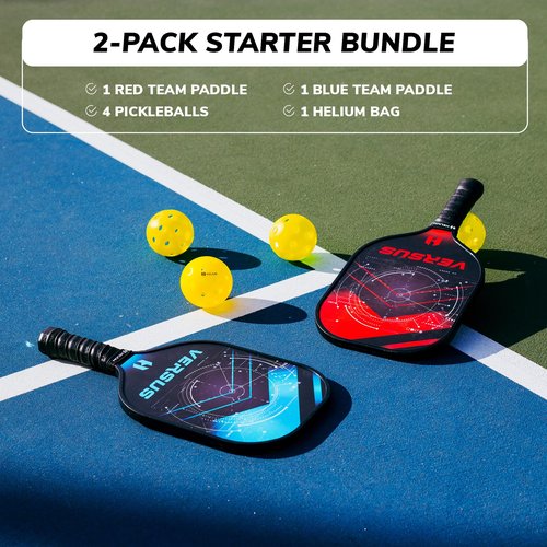 Helium Versus Pickleball Paddle Set of 2 - USAPA Certified - Graphite Fiberglass Surface, Lightweight Honeycomb Core - 2 Rackets, 4 Balls, 1 Sports Bag