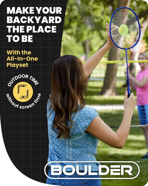 TrailBuddy Boulder Sports All-in-One Pickleball & Badminton Set - Portable, Adjustable Net with Paddles & Rackets