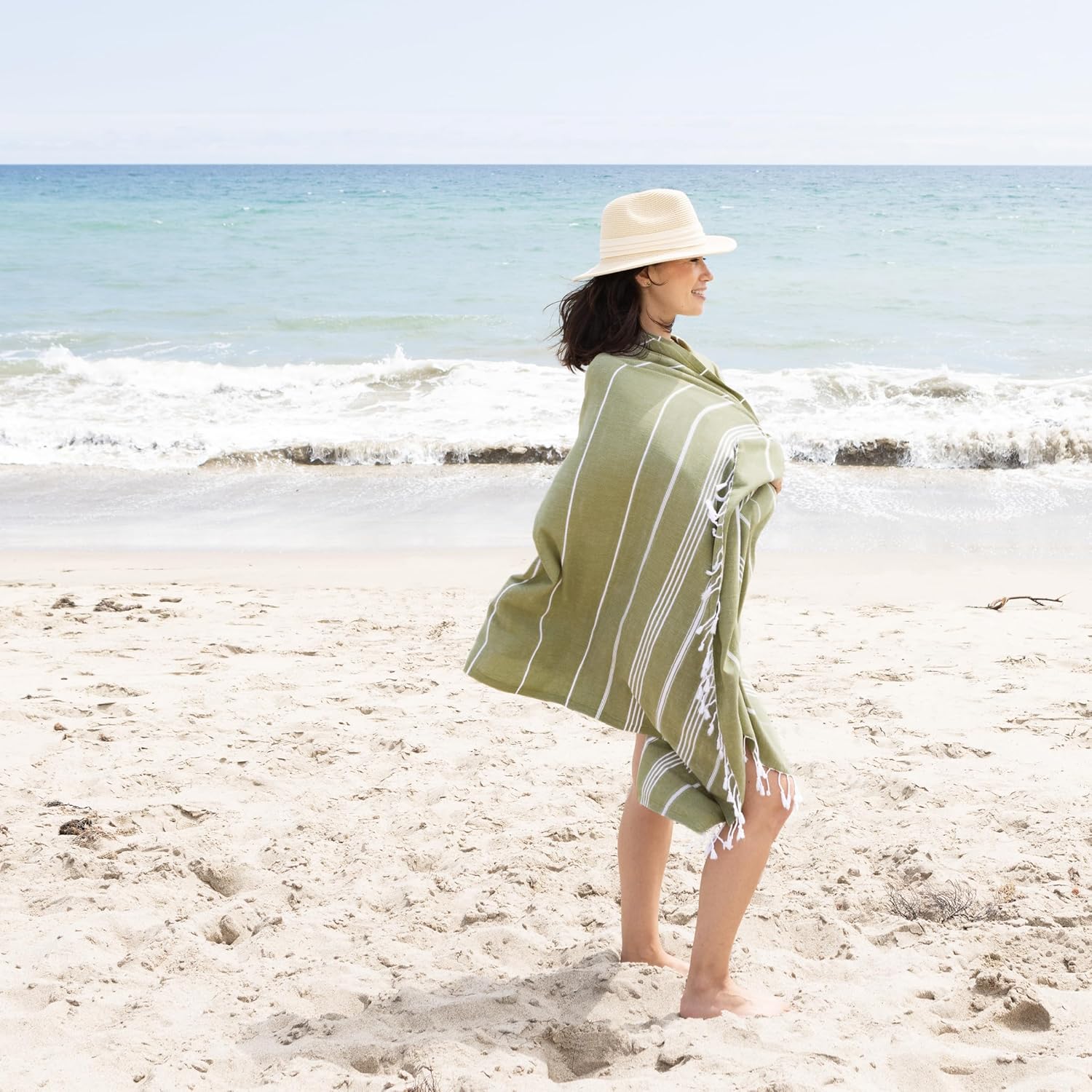 WETCAT Oversized Turkish Beach Towel - 100% Cotton, Quick-Drying & Sand-Free | Extra Large Sage Green (38"x71")