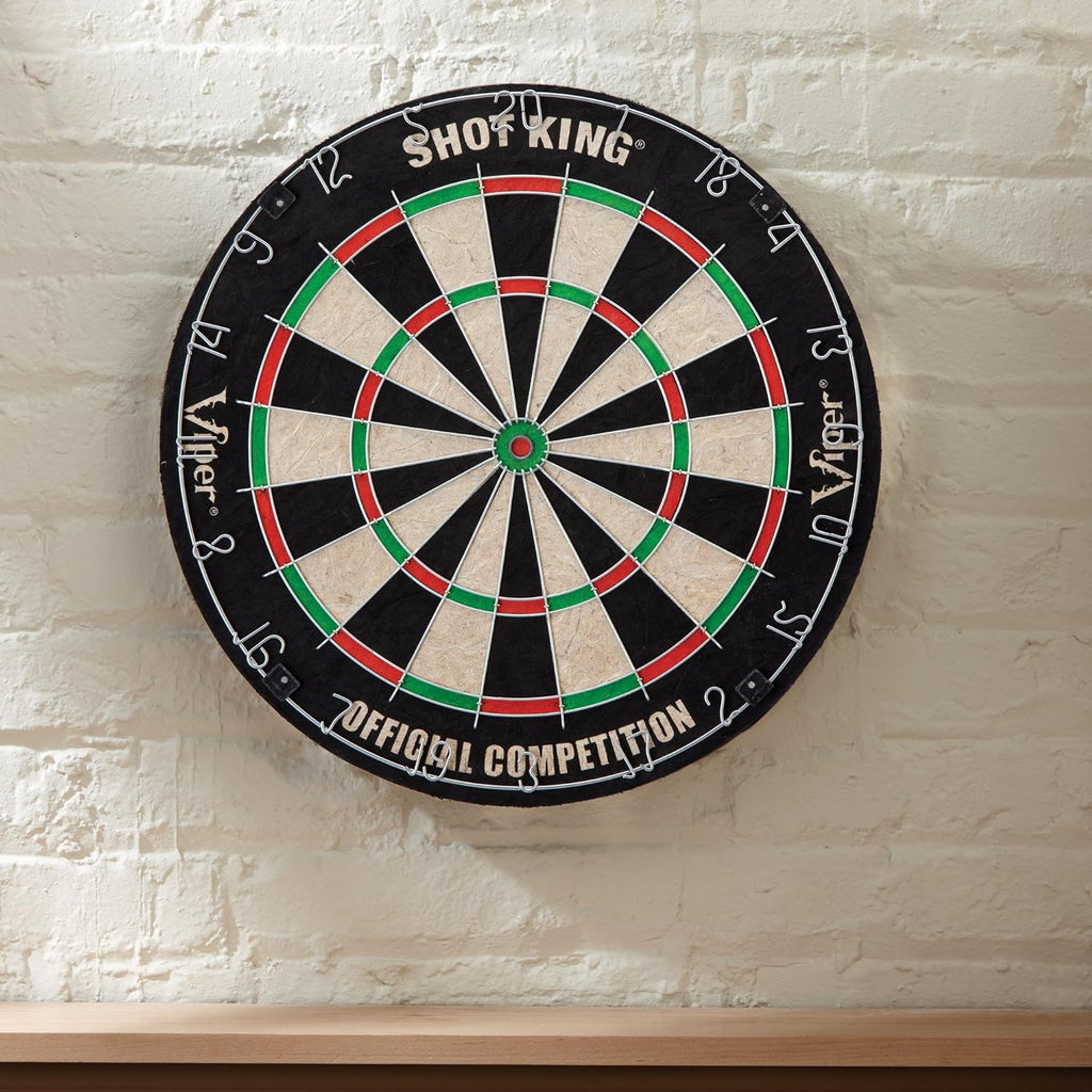Viper by GLD Products Shot King Dartboard Set - Regulation Bristle Steel Tip with Rotating Number Ring & 6 Darts - Black
