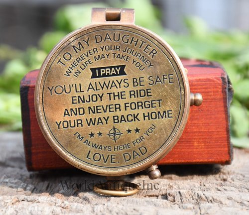 WOANIN Engraved Brass Compass Gift to My Son/to Our Son/Nautical Gift for Son from Dad/Gift to Son from Mom A Perfect and Unique Gift with Leather Case (A for Son from Dad)