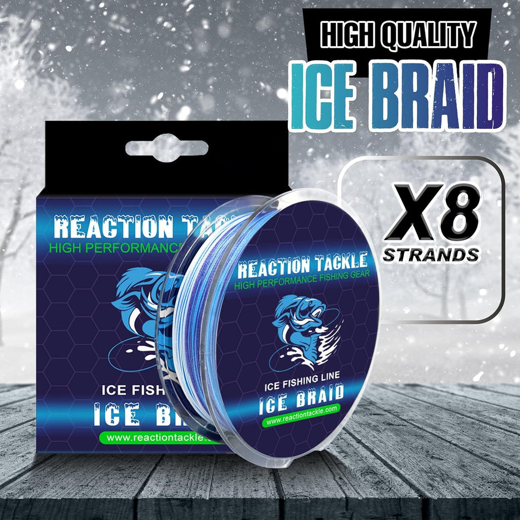 Reaction Tackle Braided Ice Fishing Line - 8 Strands, Zero Memory, 150 Yards of Super Strong Power
