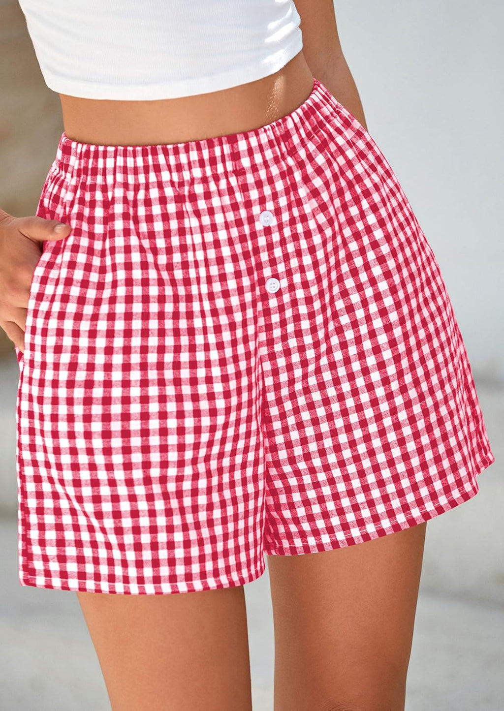 PrettyGarden Women's Pajama Shorts - Summer Gingham Lounge Sleepwear | Y2K Plaid Design