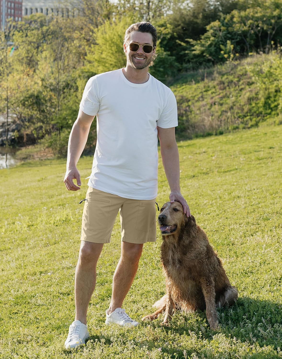 Pudolla Men's Hiking Cargo Shorts - Lightweight Stretch Travel Shorts with 5 Pockets | 9" Length
