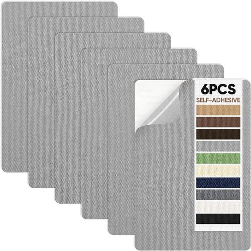 Canvas Patch | 6-Piece Self-Adhesive Waterproof Repair Kit - 5.5 x 8 Inches for Tents, Sofas, Boats & More (Gray)