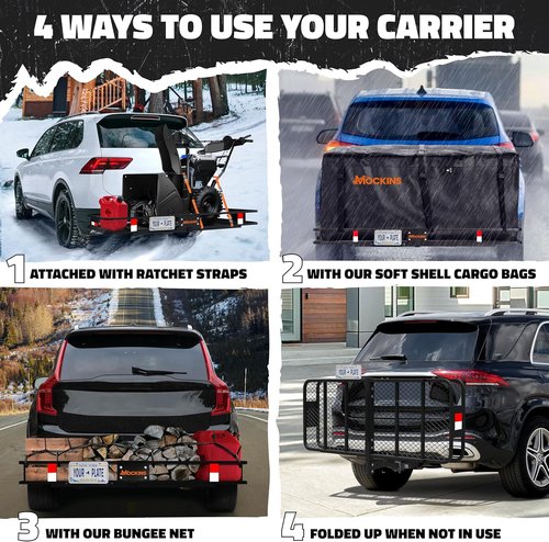 Mockins Folding Luggage Rack - 500 lb Steel Cargo Carrier for SUV & Truck | 60"x20"x6" with Waterproof Bag