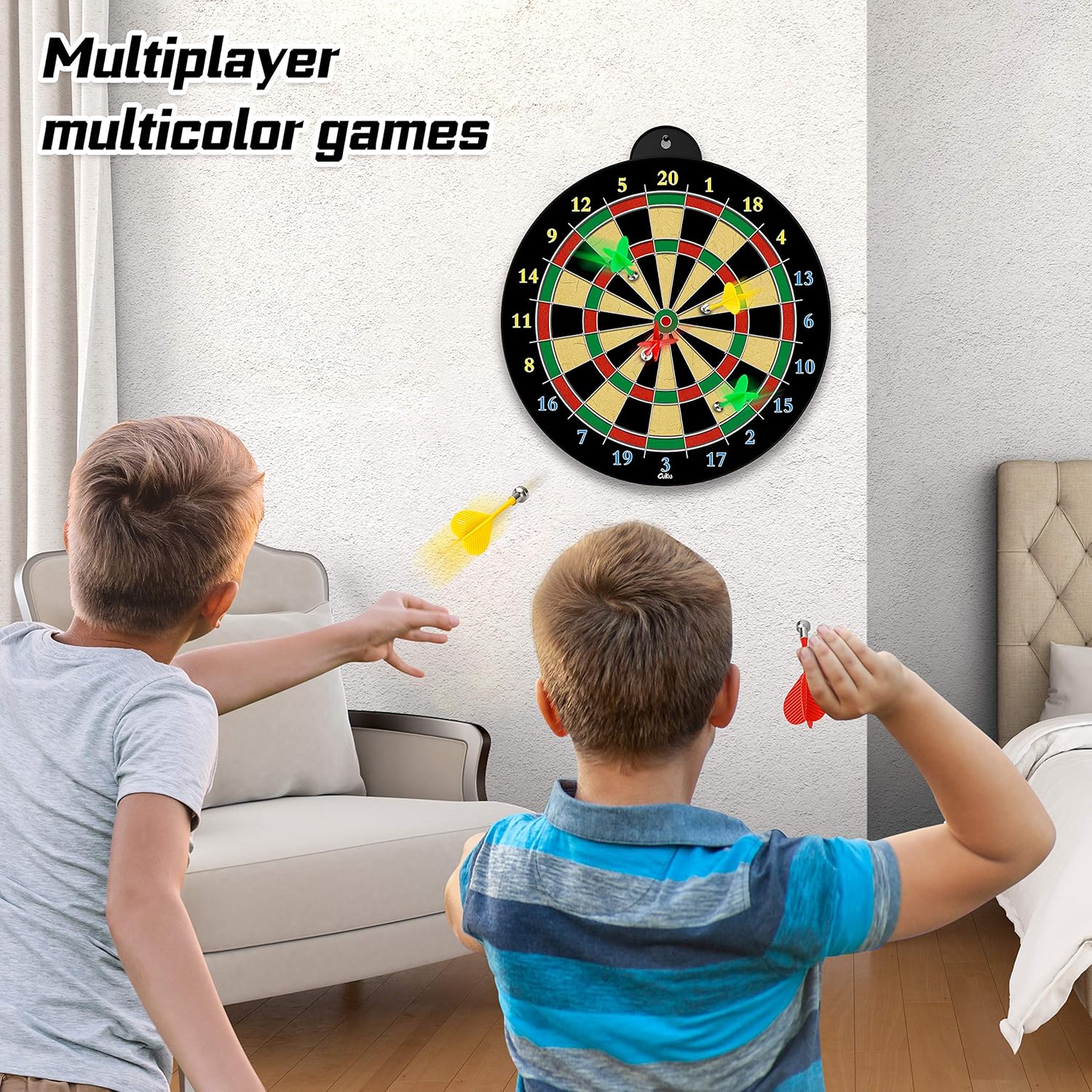 Skiennix Dart Board - 12-Piece Magnetic Darts Set - Perfect Indoor Game for Kids Ages 5-12