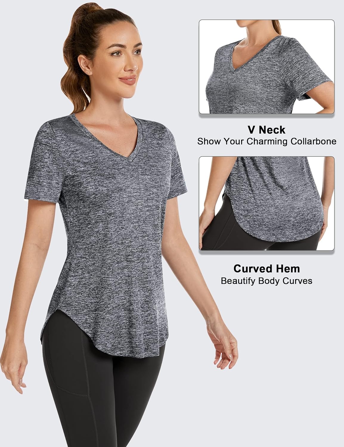 Skiennix Women's V-Neck Workout Shirt - Loose Fit Dry Fit Yoga & Gym Top | Comfortable Exercise Tee