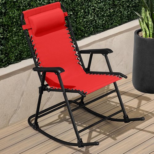 Best Choice Products Zero Gravity Rocking Chair - Folding Reclining Patio Lounge Chair with Adjustable Pillow - Crimson Red