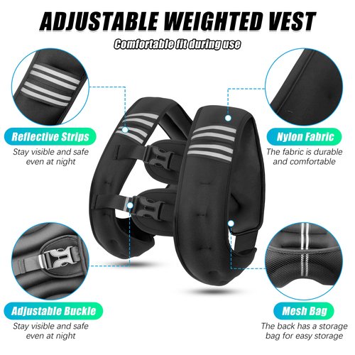 WTREE Weighted Vest Men or Women - 12 lb Weights with Reflective Stripe, Weighted vest for Workout Equipment for Strength Training Night Running