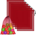 Skiennix 6 Pcs Mesh Drawstring Bags - 14x17 Inch Multipurpose Storage for Gym, Beach & Laundry | Red