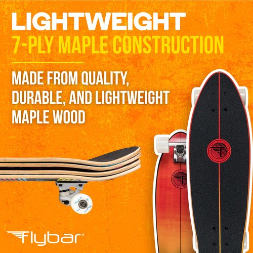 Flybar Skate Cruiser Boards – 27" Strong 7 Ply Canadian Maple Complete Skateboards - 60mm PU Wheels High Speed ABEC 9 Bearings