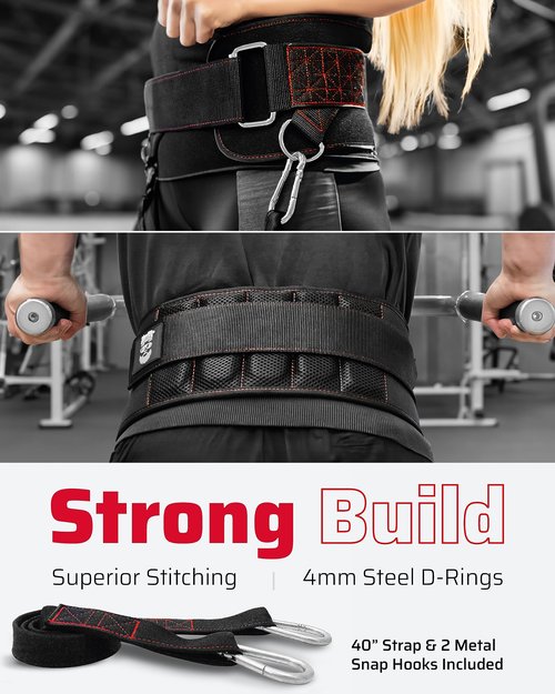 THEFITGUY Ultimate Dip Belt | Secure Closure - No Sliding Down | Structured Back Support | 45-Angle Rings - Comfort Dip Position | 40” Strap & 2 Snap Hooks - for Dips, Pull Ups, Squats, Weight Lifting