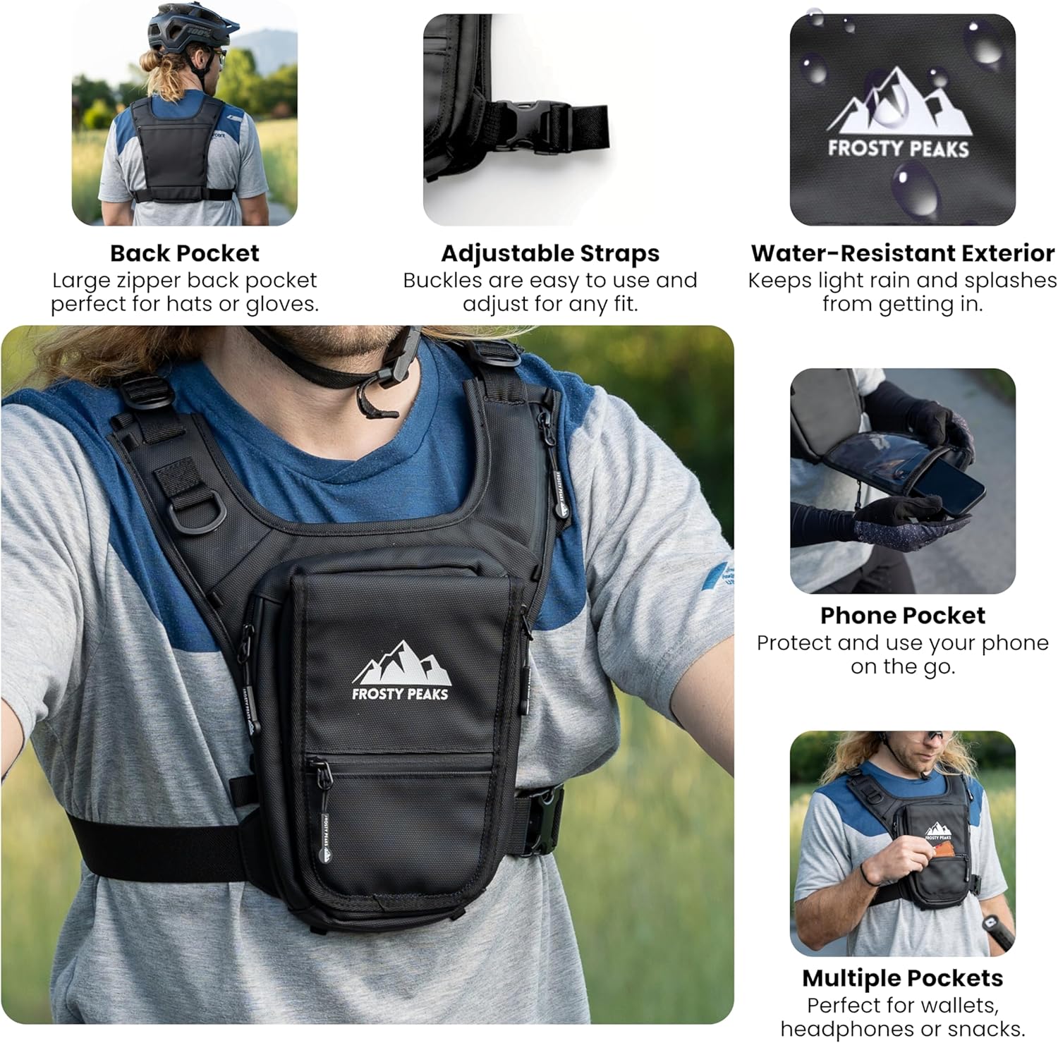 Skiennix Minimalist Chest Rig - Outdoor Chest Pack with Easy-Access Phone Pouch | Black