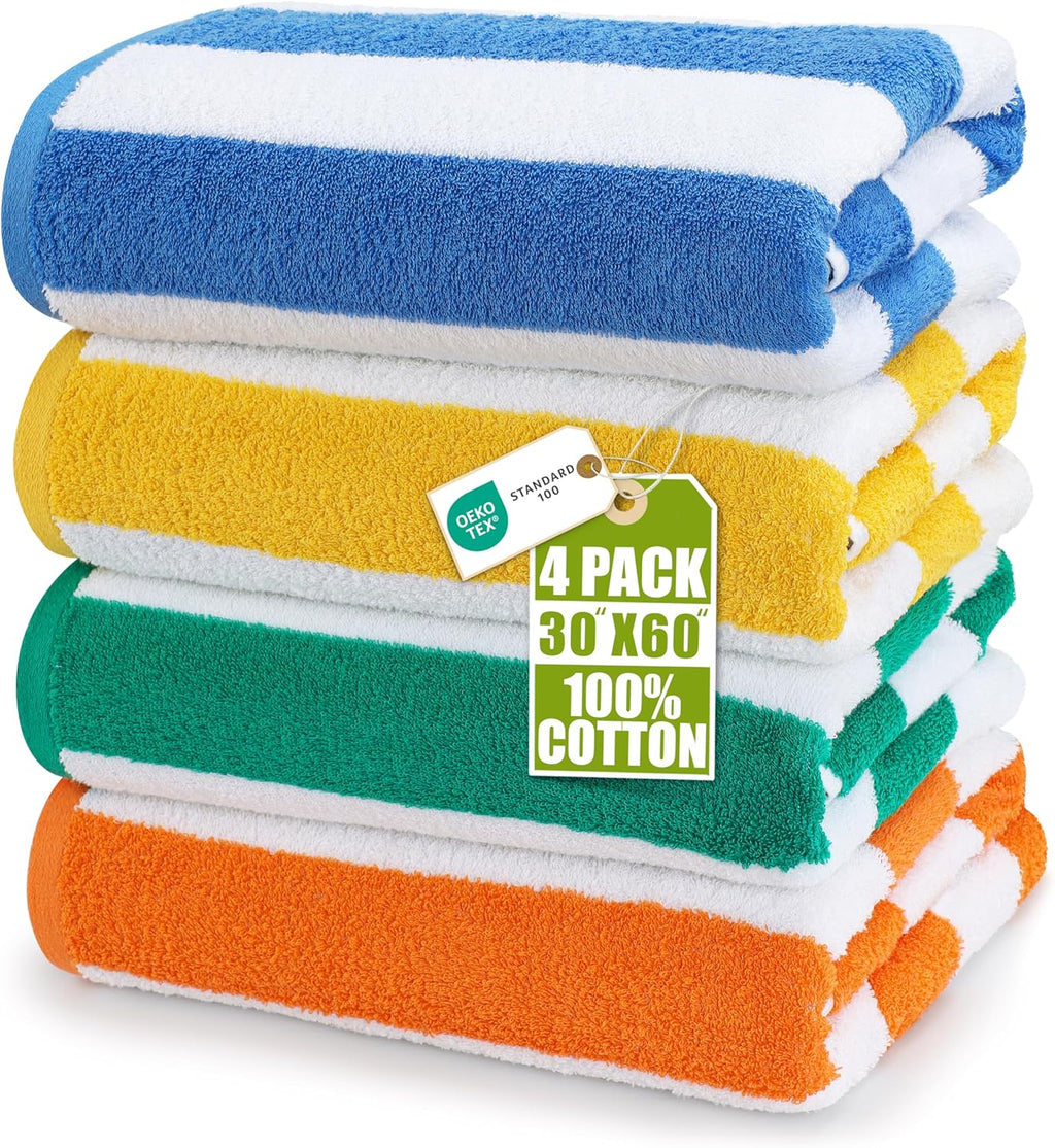 Utopia Towels | Oversized Cabana Beach Towels Set - 30 x 60 Inches, Soft Cotton, Modern Striped Design