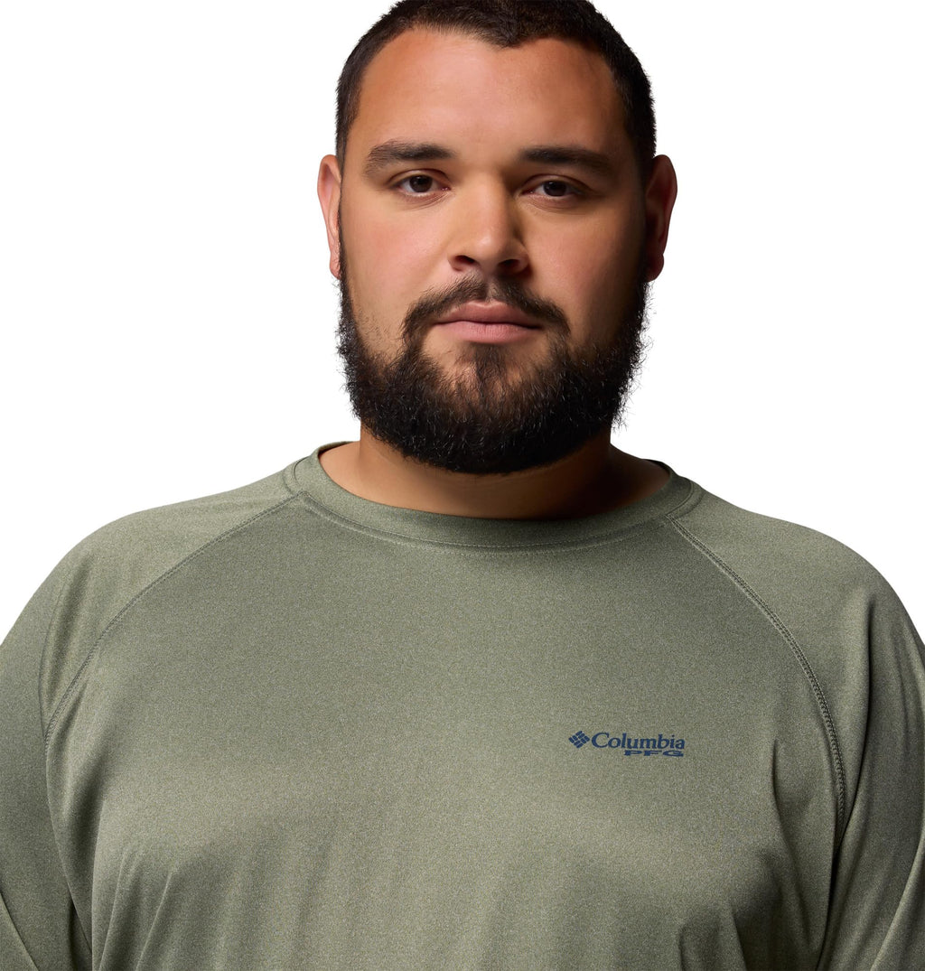 Columbia Men's PFG Terminal Tackle Long Sleeve Fishing Shirt, Cypress Heather/Carbon Logo, X-Large Tall