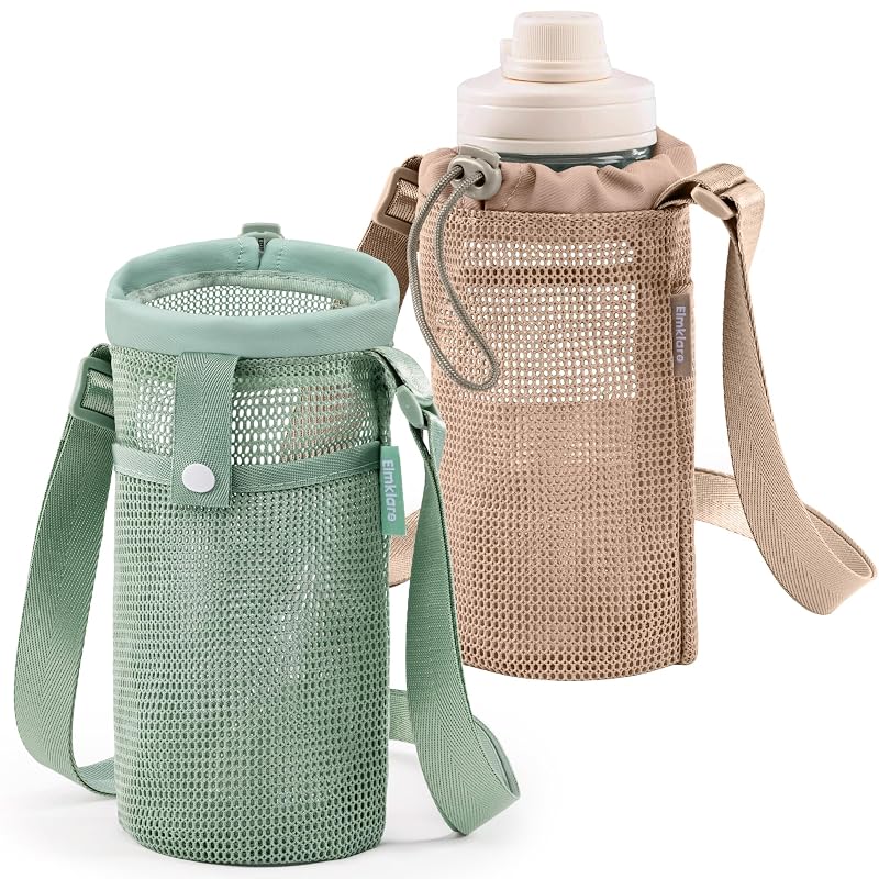 Water Bottle Holder Carrier with Strap - Khaki/Green Mesh Bottle Sling
