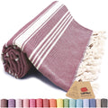 Bazaar Anatolia Turkish Beach Towel – 100% Cotton, Quick Dry, Sand Free Towel for Bathroom, Camping, Travel, Burgundy – Oversized 71x39 Inches – Stripe Maroon