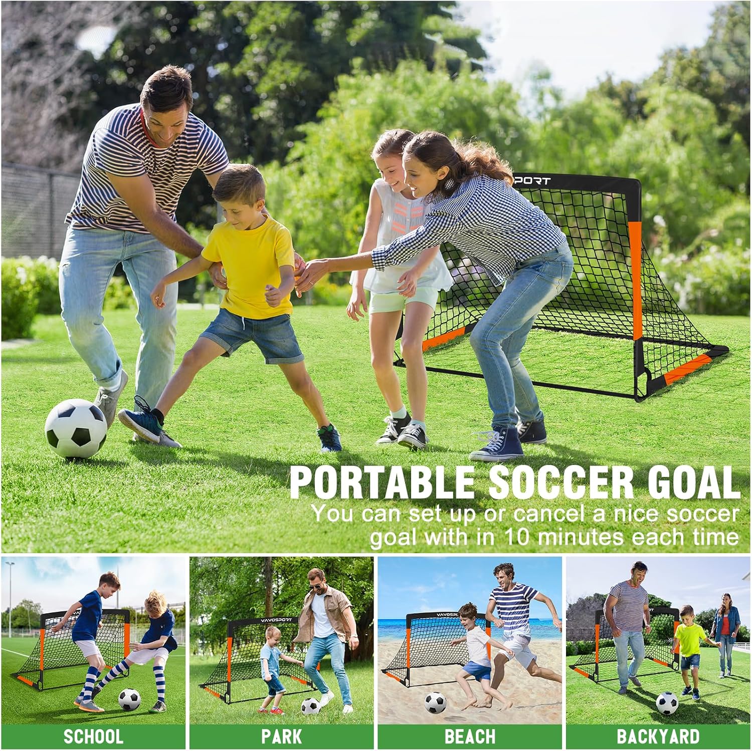 VAVOSPORT Kids Soccer Goals - Portable 4x3 & 6x4 Ft Mini Training Nets | Perfect Outdoor Games for Ages 3-14