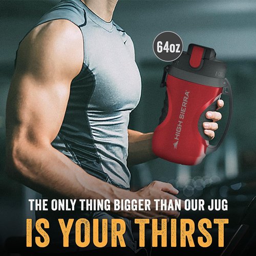 HIGH SIERRA [2 PACK] BPA FREE, 64 OZ Insulated Water Jug, [Silicone Spout – NO MORE TEETH BUMPS] Built-in Fence Anchor, Keeps Iced Water Cold for Hours, EXTRA LARGE Sports Bottle 1.89 Litter Capacity