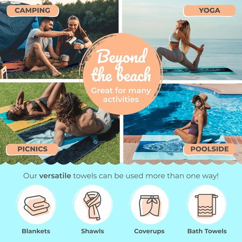 Nova Blue Beach Towel - Vibrant Tropical Design in Orange & Teal | 100% Cotton, 34 x 63 Inches