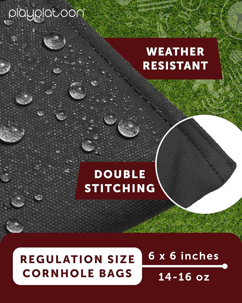 Play Platoon Cornhole Bags - Weather Resistant Set of 8 | Official Regulation Size & Weight, Includes Tote Bag