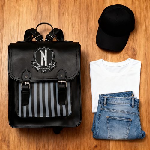 Addams Gothic Faux Leather Backpack Black fashion Back pack