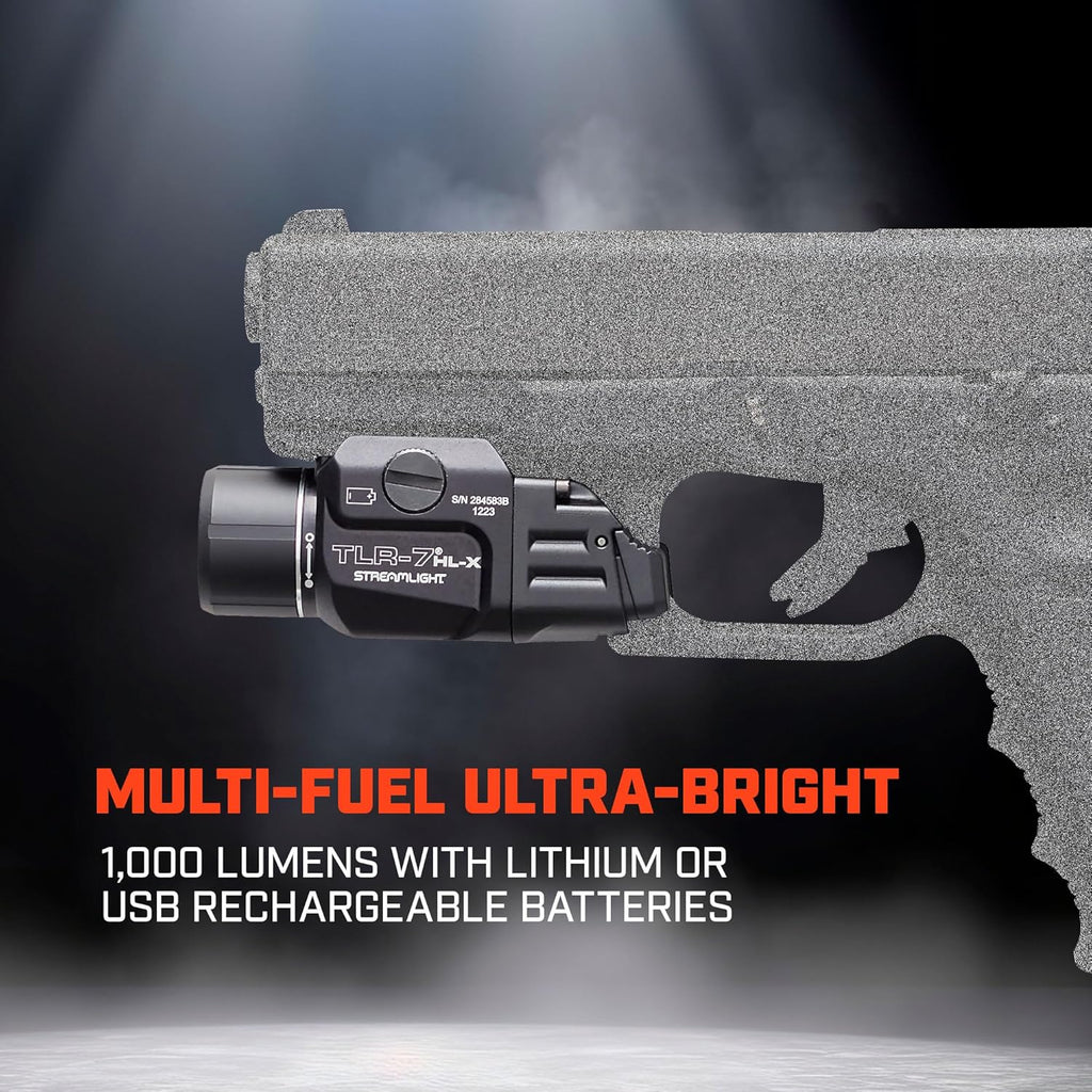 Streamlight TLR-7 HL-X USB Weapon Light - 1000 Lumen, 22000 Candela, Rechargeable, Black