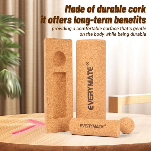 EVERYMATE 4-in-1 Cork Balance Board Kit, Foot & Ankle Strengthener with Massage Roller/Ball, Toe Resistance Bands, Storage Bag, for Enhance Mobility & Prevent Falls Improve Foot Function for Home/Office/Gym