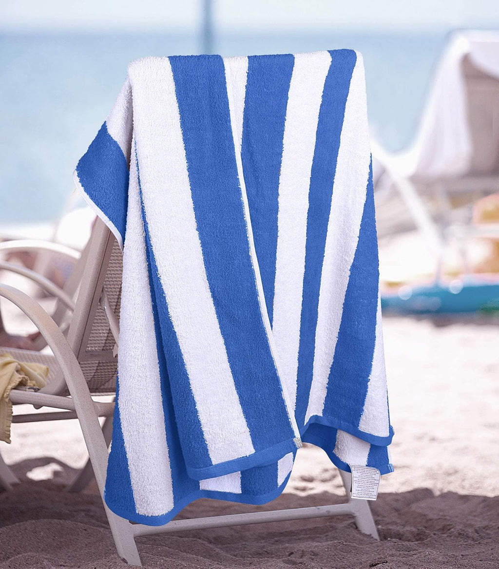 Utopia Towels Cabana Stripe Beach Towels - Oversized 100% Cotton, Quick Dry, 30x60 Inches, Blue - 4 Pack