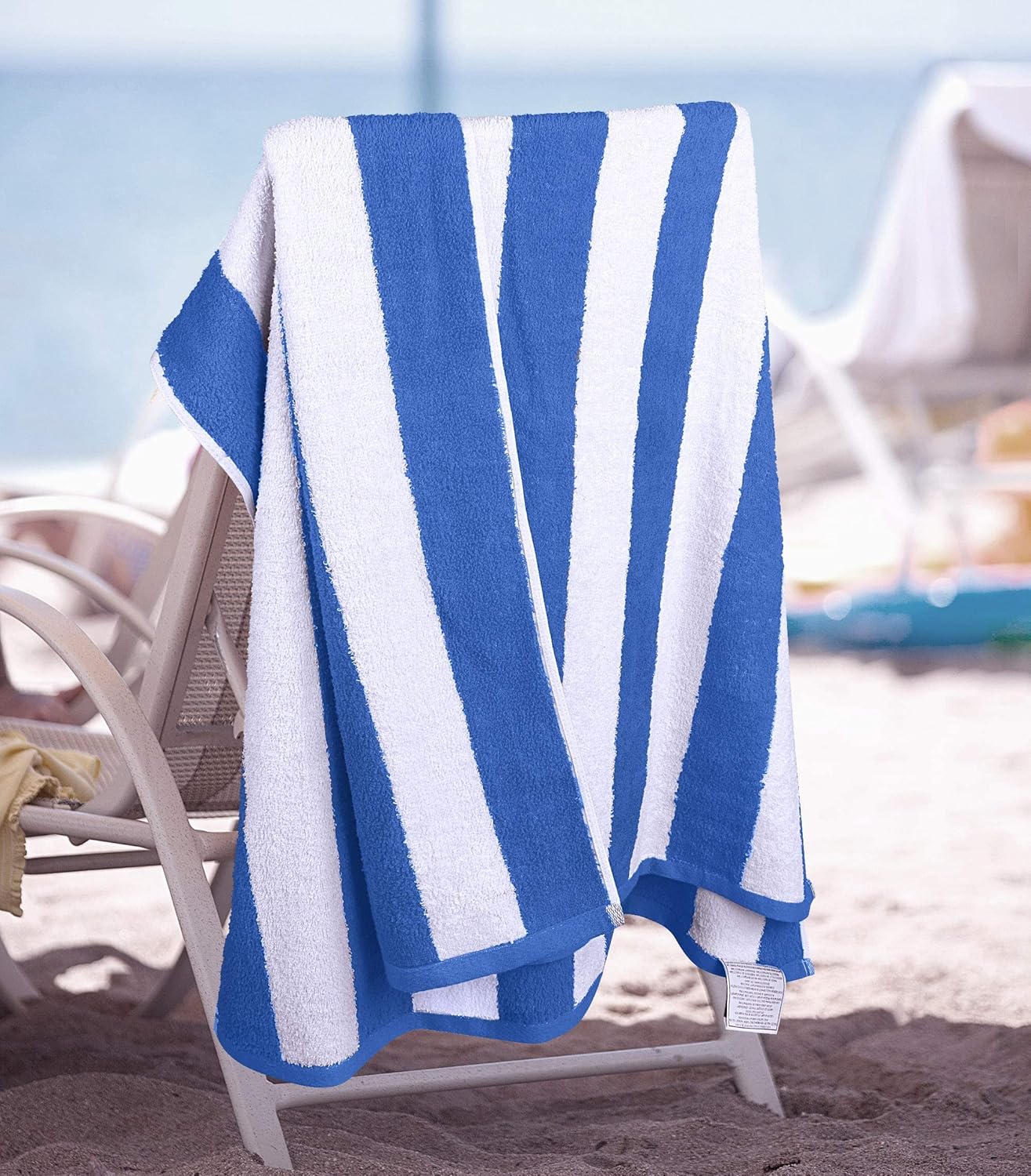 Utopia Towels Cabana Stripe Beach Towels - Oversized 100% Cotton, Quick Dry, 30x60 Inches, Blue - 4 Pack