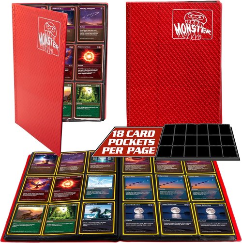 Monster Trading Card Album - Holofoil Red Binder with Anti-Theft Protection | Holds 360 Cards for Yu-Gi-Oh, Pokémon, MTG