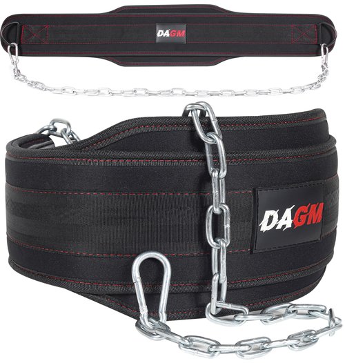DAGM Dip Belt for Weight Lifting - Upto 650 Lbs Weight Capacity, 38" Steel Chain, Confortable Neoprene Padded Support, Perfect Weighted Belt for Pullups, Dips, Squats, Gym Workout & Crossfit Training