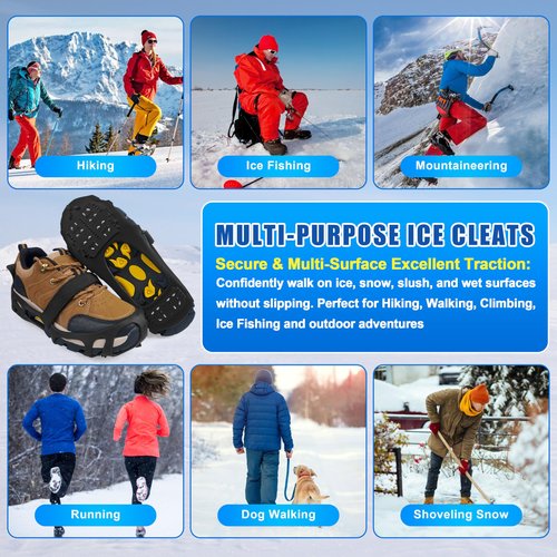 Ice Cleats for Shoes and Boots,Crampons Snow Traction Cleats for Walking on Snow and Ice,Non-Slip Shoe Grippers Slip-on Overshoe Stretch Footwear for Winter Walking Hiking Fishing(L)
