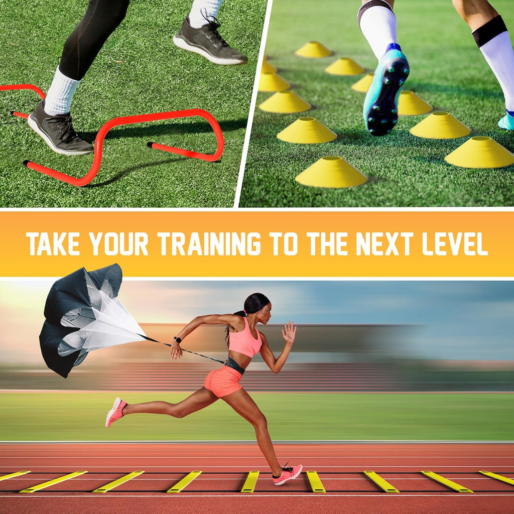 Yes4All Agility Ladder Set - Speed Training Equipment with Adjustable Ladder, Cones, Hurdles & Parachute
