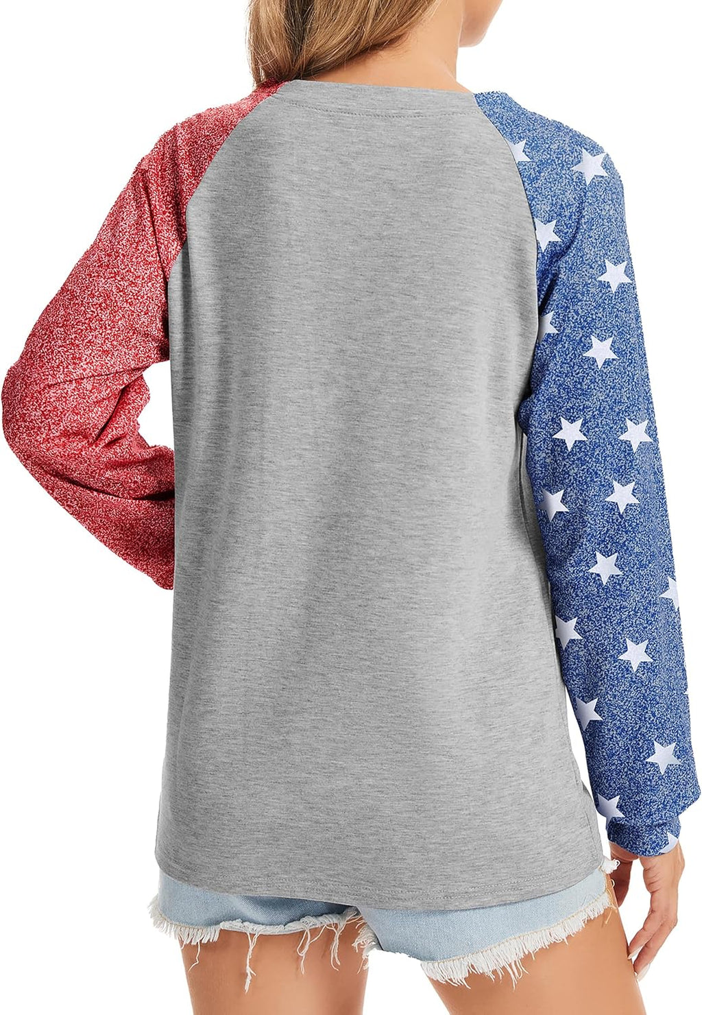 TSMNZMU Women's Star Print Colorblock Shirt - Long Sleeve American Flag Blouse for 4th of July Celebrations