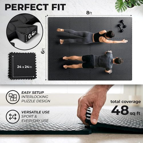 Bemaxx Gym Mats Set - 12 Pcs Interlocking EVA Foam Tiles for Home Workout | 48 Sqft Protective Flooring