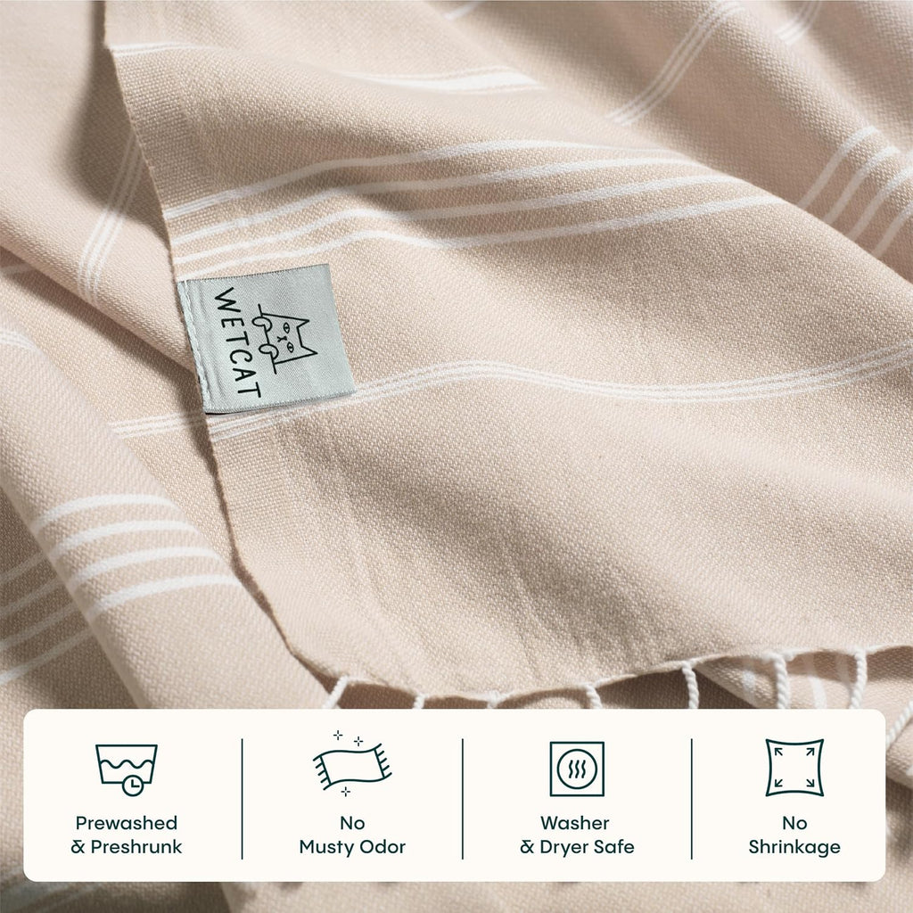 WETCAT Turkish Beach Blanket - Sandproof 100% Turkish Cotton, Extra Large 82"x82", Ultra Soft - Beige