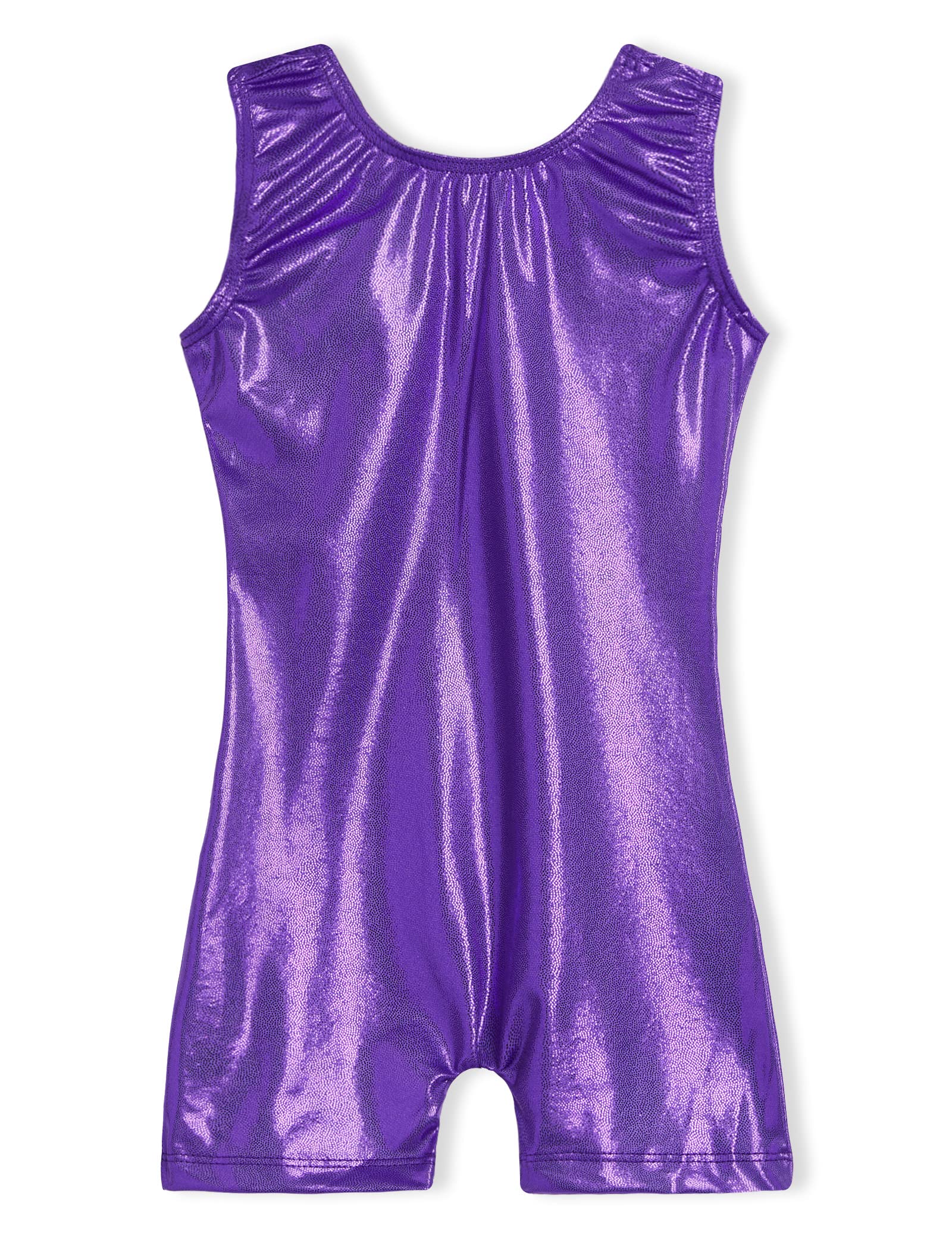 Domusgo Leotard for Girls Gymnastics Size 6-7 Years Old One Piece Solid Purple Biketard with Shorts
