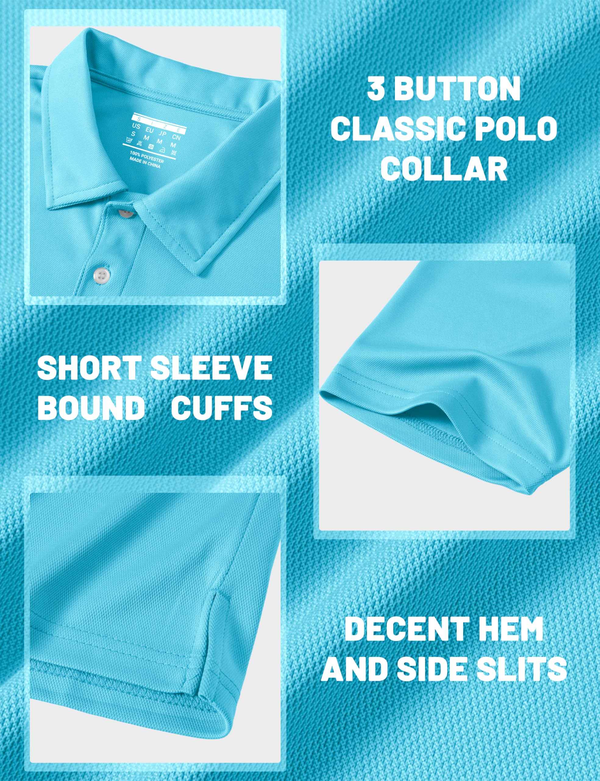 MAGCOMSEN Men's Polo Shirts Short Sleeve Athletic Pique Golf Shirt Dry Fit Performance Casual Work Polos for Men Ice Blue