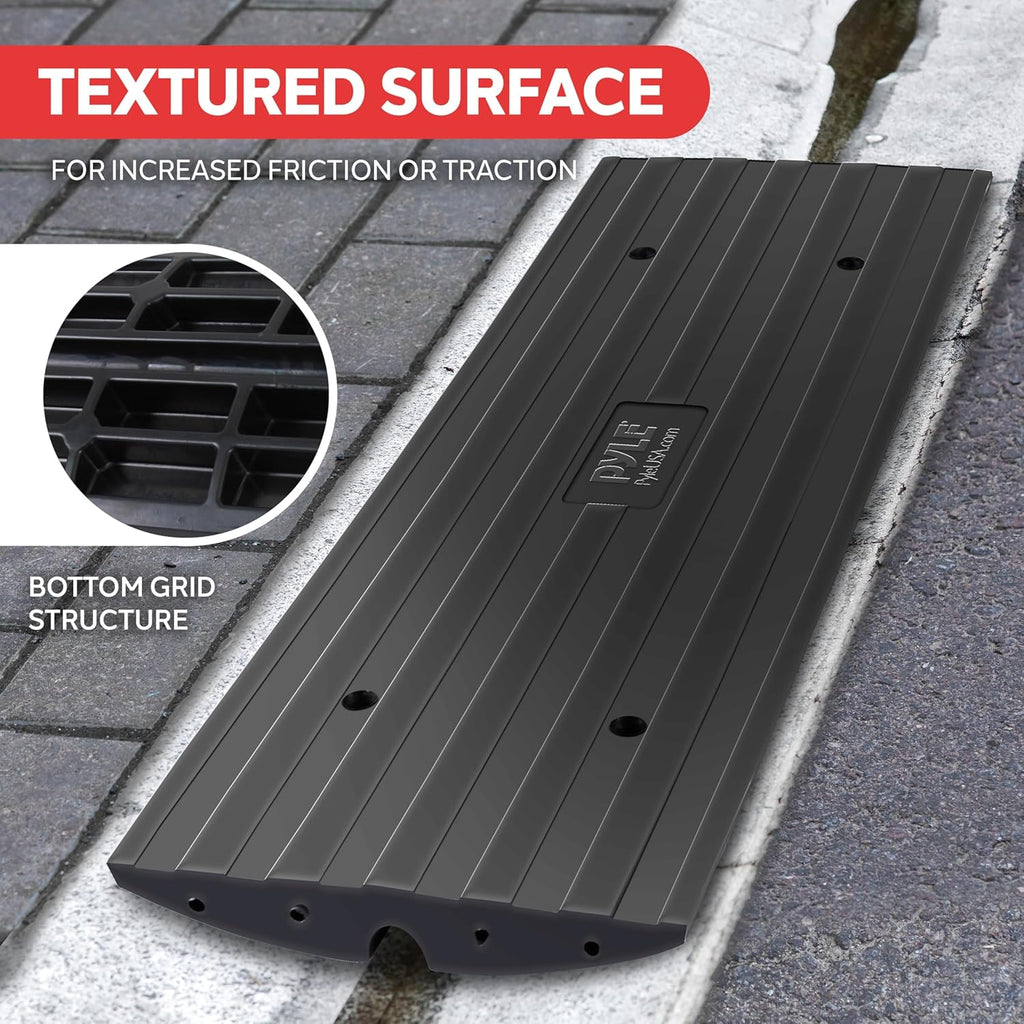 Pyle PCRBDR24 - Heavy Duty Rubber Driveway Curb Ramp | Ideal for Trucks, Scooters, Bikes & Wheelchairs