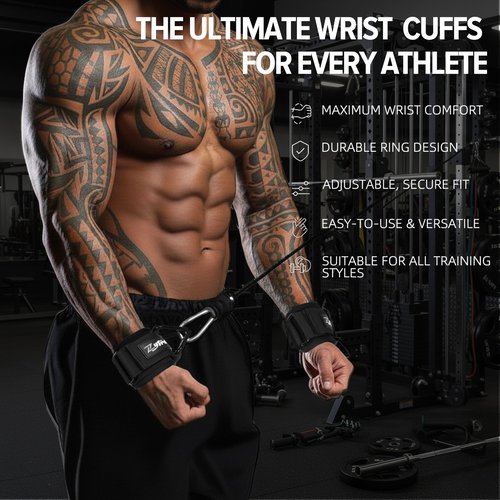Wrist Cuffs for Cables Gym, Lifting Cuffs Wrist Straps for Cable Machines Strength Training Equipment (Black)