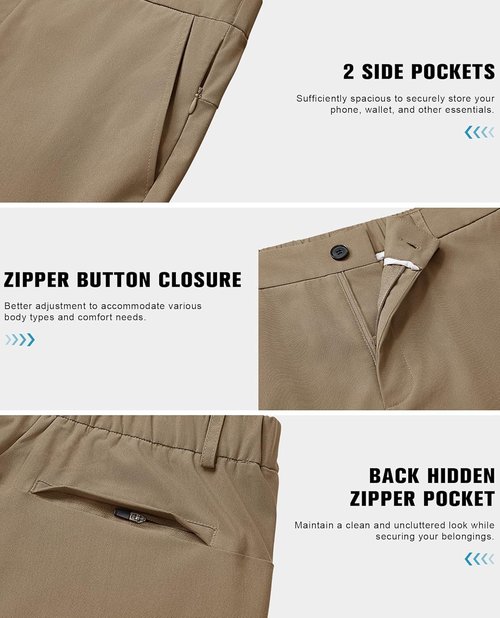 Lion Nardo Men's Slim Fit Dress Pants - Lightweight Golf & Business Casual with Hidden Elastic Waist
