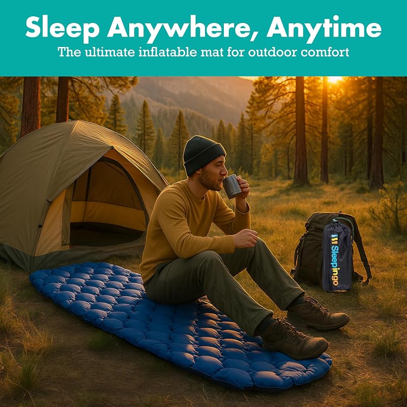 Sleepingo Ultralight Sleeping Mat - Inflatable Camp Pad, 73.5" x 21.5", Blue